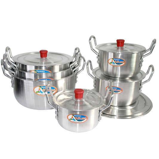 Juego de Ollas 14 a 24 cm + Pataconera de Aluminio Fundido
