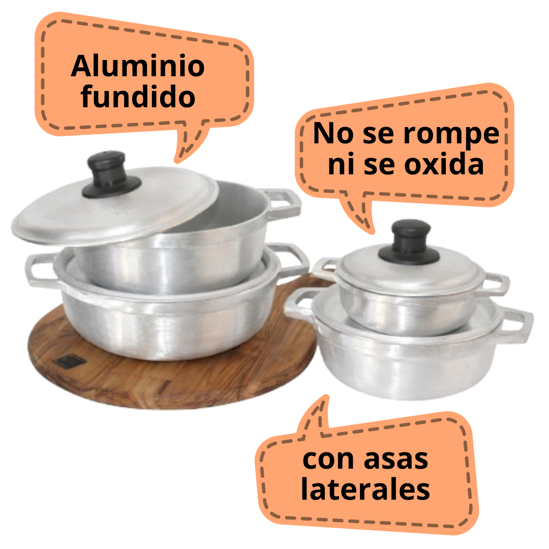 Juego de Calderos de Aluminio Fundido x 4 con Tapa
