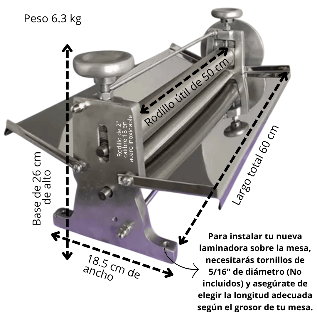 Laminadora de masa semi industrial de 50cm