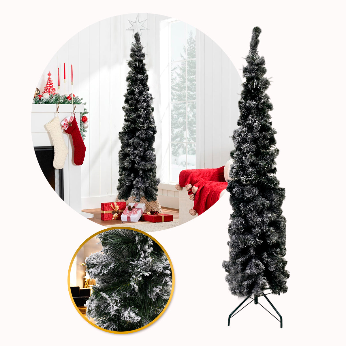 Árbol de Navidad Lápiz Nevado 1.80m