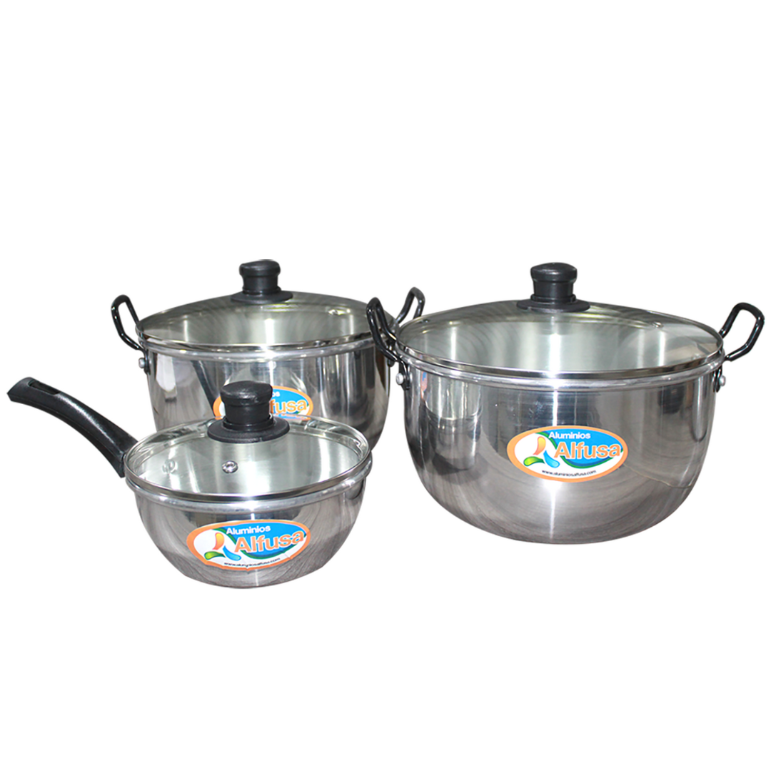 Juego de Ollas Cromadas x 3 para Cocina Hogareña