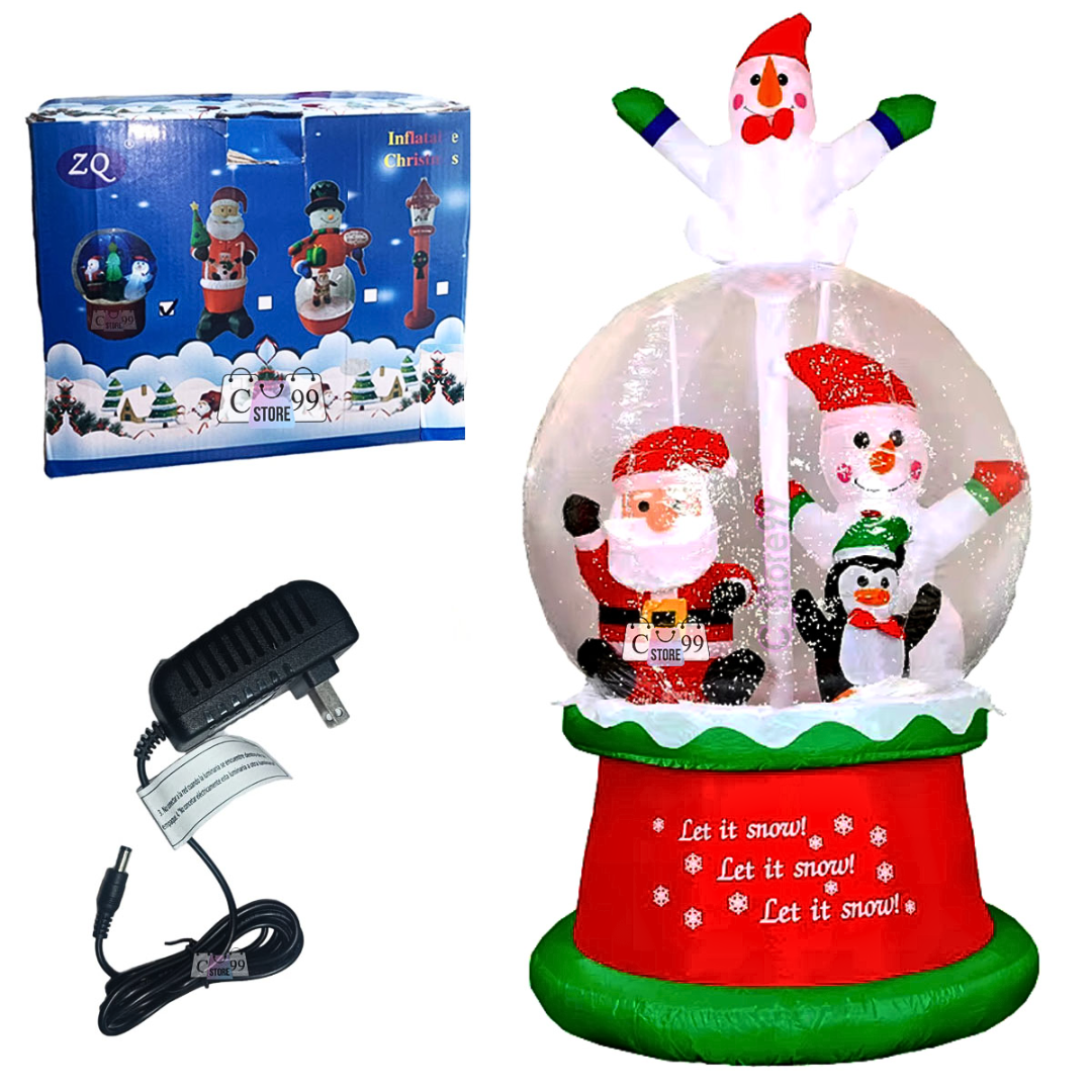 Decoración Navideña Inflable Santa y Muñeco de Nieve con Luz LED
