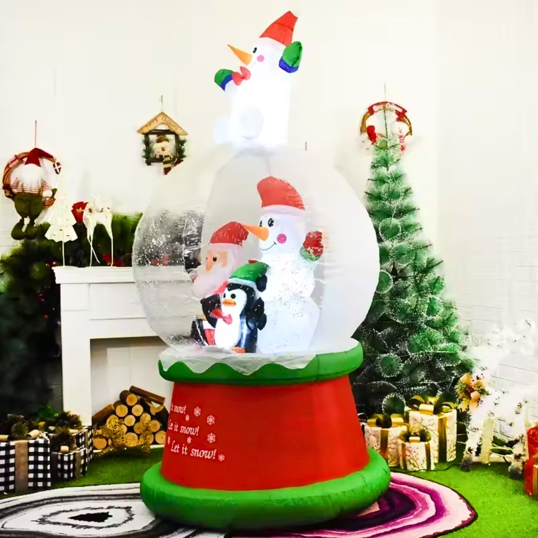 Decoración Navideña Inflable Santa y Muñeco de Nieve con Luz LED
