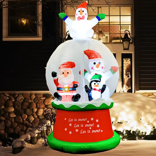Decoración Navideña Inflable Santa y Muñeco de Nieve con Luz LED