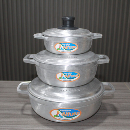 Trío de Calderos + Jarra y Sartén en Aluminio Fundido
