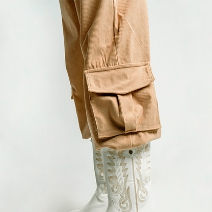 Pantalón Cargo BEIGE en Pana Acanalado para Dama