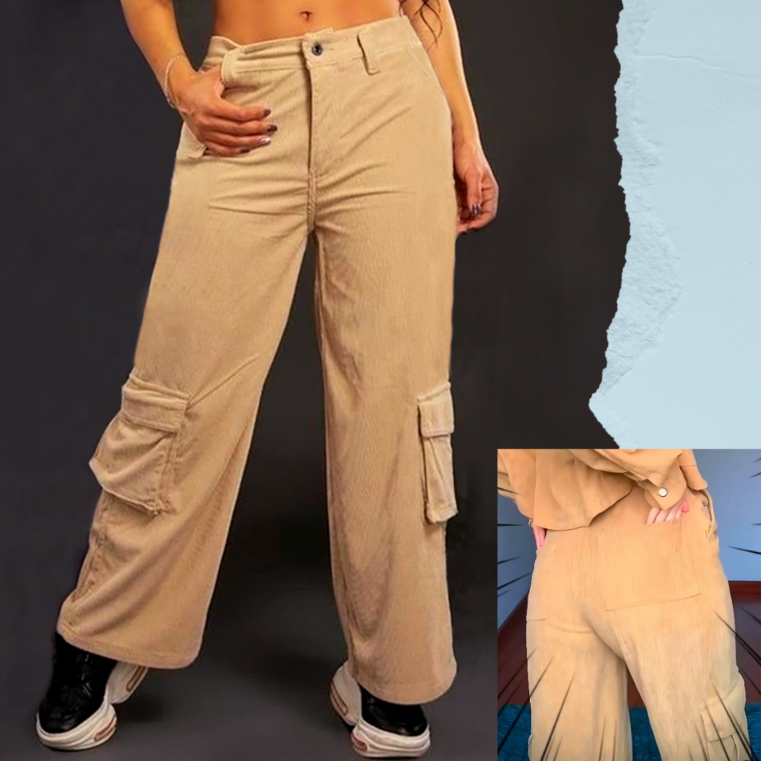Pantalón Cargo BEIGE en Pana Acanalado para Dama