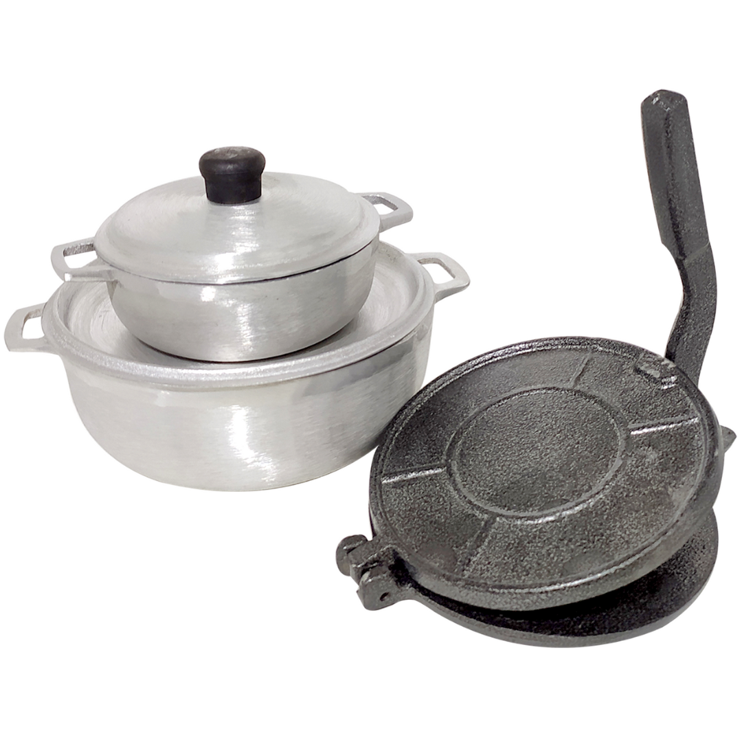 Combo de Cocina Mini – Calderos Fundidos con Pataconera