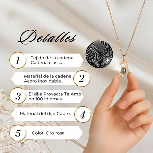 Collar “Te Amo en 100 Idiomas” con Caja en Forma de Corazón