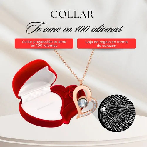 Collar “Te Amo en 100 Idiomas” con Caja en Forma de Corazón