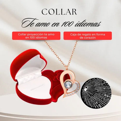 Collar “Te Amo en 100 Idiomas” con Caja en Forma de Corazón