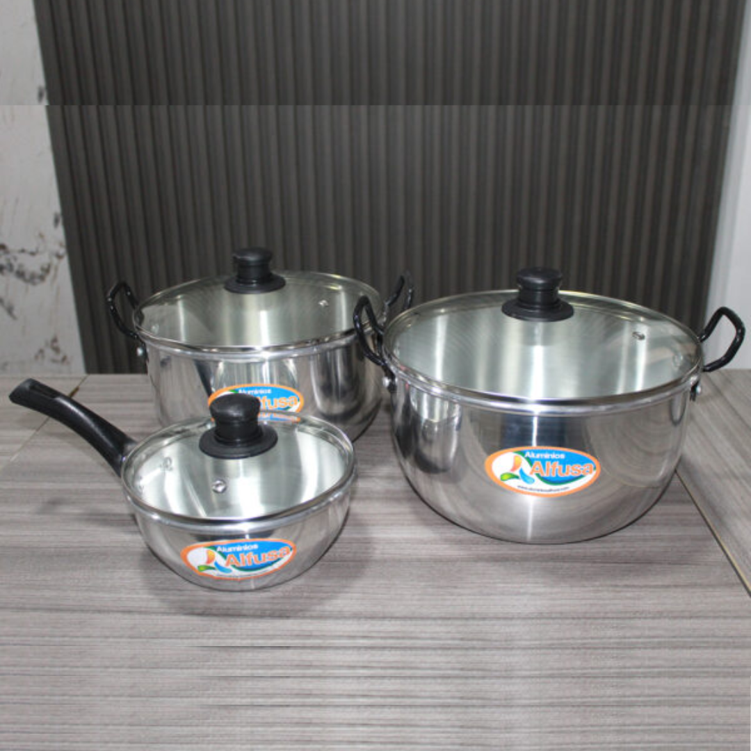 Juego de Ollas Cromadas x 3 para Cocina Hogareña