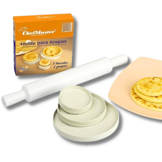 Combo x3 Moldes para Arepas y Rodillo de Amasar 23 cm Beige Chef Master