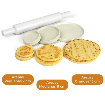 Combo x3 Moldes para Arepas y Rodillo de Amasar 23 cm Beige Chef Master