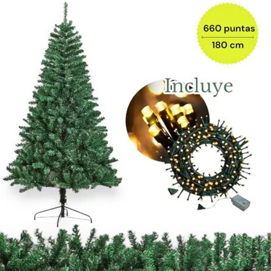 Árbol de Navidad Clásico Frondoso 180 cm – 750 Ramas + Luces