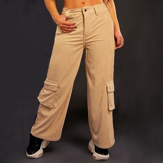 Pantalón Cargo BEIGE en Pana Acanalado para Dama
