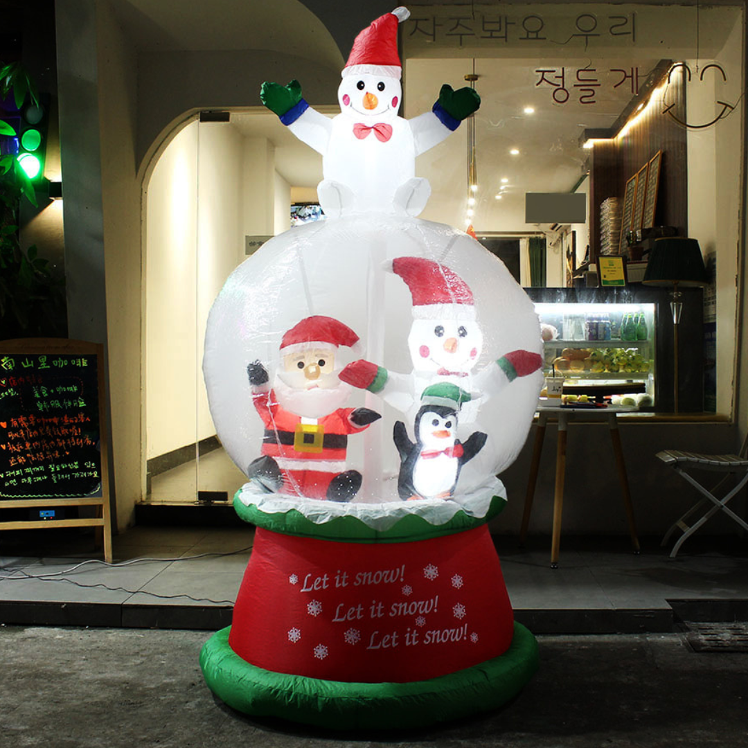 Decoración Navideña Inflable Santa y Muñeco de Nieve con Luz LED