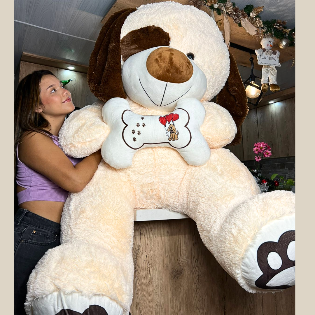 Peluche de Perro con Hueso – 1.85 metros Extra Suave