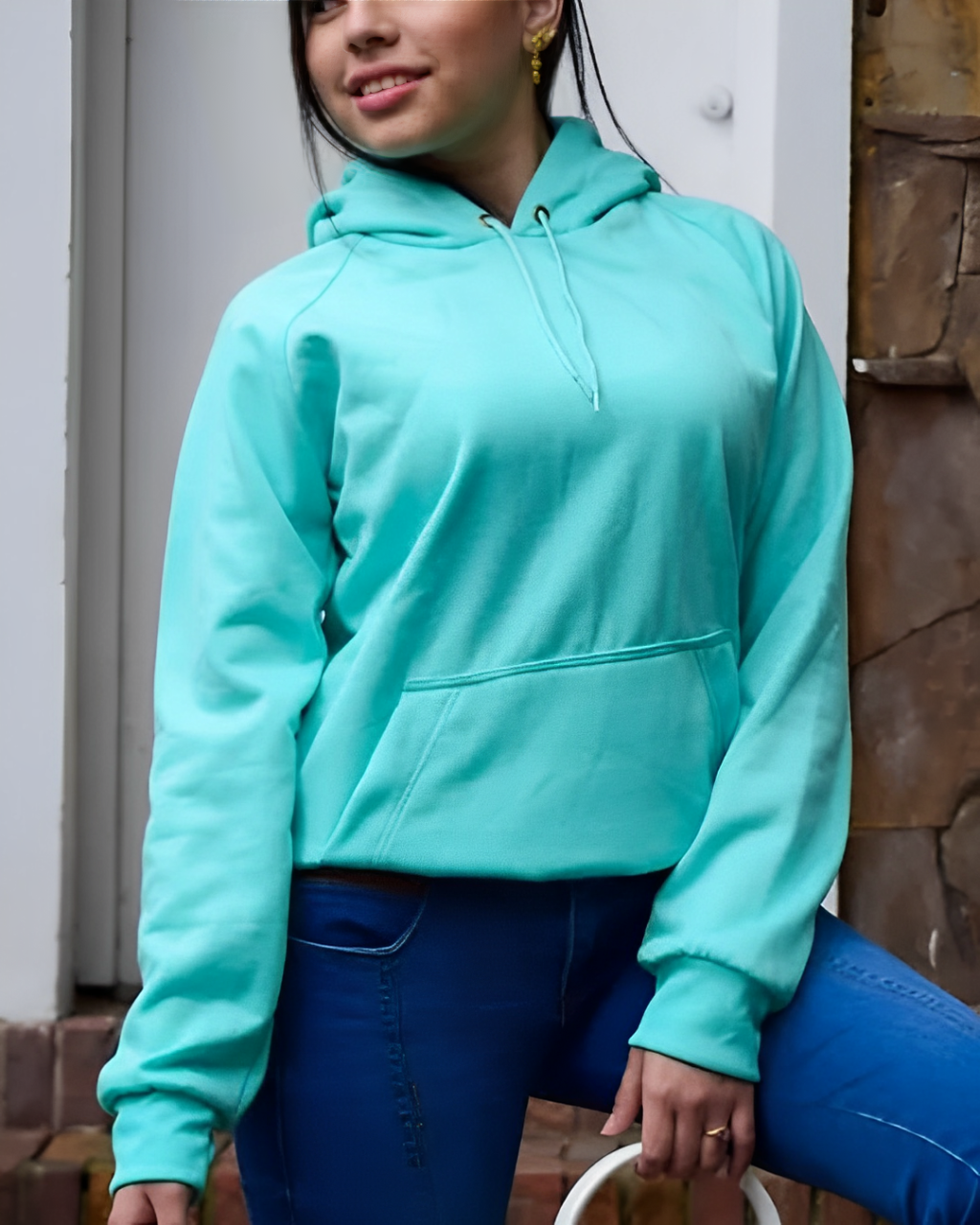 Buzo Hoodie Menta Unisex con Capucha