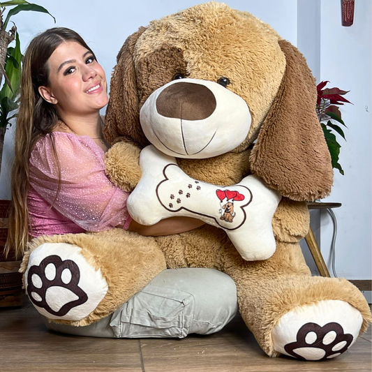 Peluche Gigante de Perro con Hueso  1.40 Metros