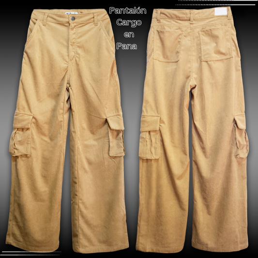 Pantalón Cargo BEIGE en Pana Acanalado para Dama